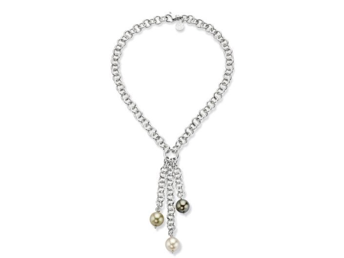 Tri-colored Tahitian and Freshwater Pearls on Handmade sterling silver chain