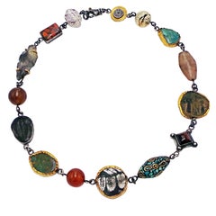 Ancient Artifacts, Coin, Fossil, Turquoise and Carnelian Bohemian Necklace