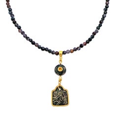 Ancient Roman Artifacts Pendant on Fire Agate Beaded Necklace
