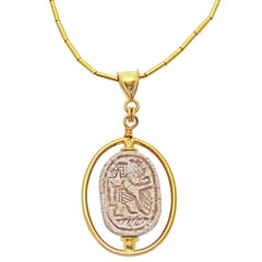 Ancient Egyptian Carved Scarab Gold Pendant Necklace