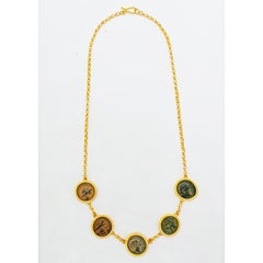 Five Authentic Ancient Hellenistic Coins and Gold Necklace
