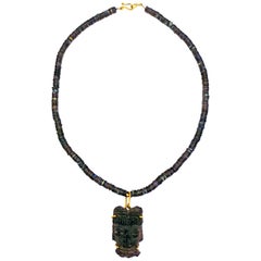 Pre-Columbian Carved Stone Head on Labradorite Beaded Necklace