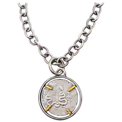 Ancient Greek Tetradrachm Silver Coin Reversible Pendant on Chain Necklace