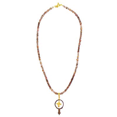 Ancient Roman Bronze Ring, 22k Gold and Ombré Spinel Beaded Pendant Necklace