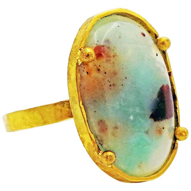 Aquaprase and 22 Karat Gold Hand-Forged Cocktail Ring